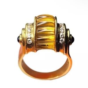 Lagos Caviar 18K Yellow Gold Citrine Diamond sapphire cabochon Ring size 8